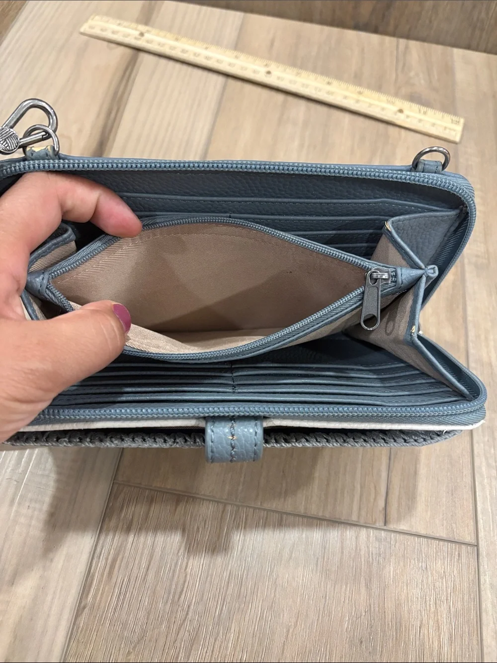 The Sak Iris Smartphone Wallet Navy Dusty Blue Leather Phone Wristlet